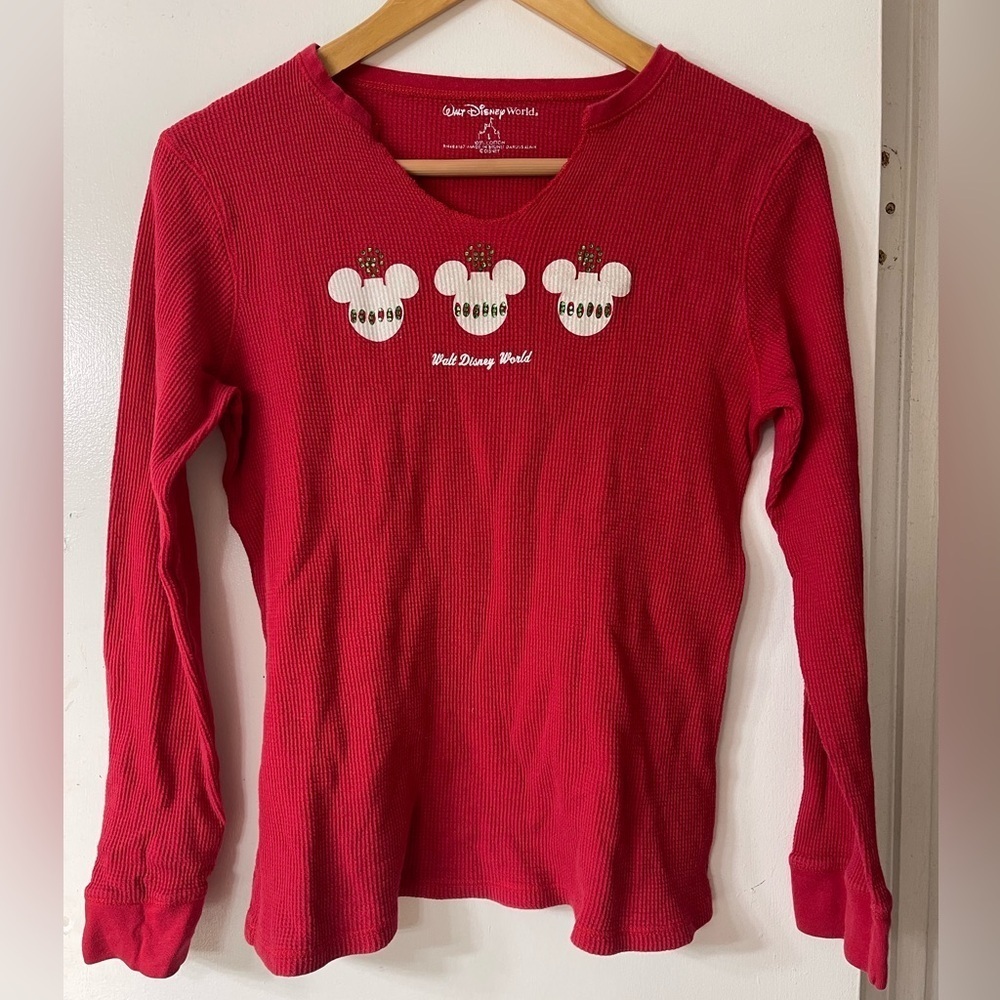 Disney Red Christmas Ornament Long Sleeve Tee - Picture 1 of 3